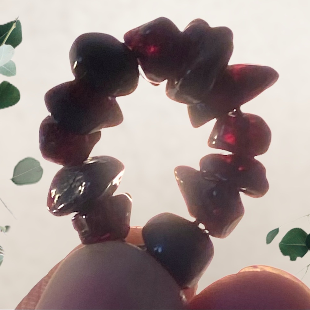 Hand Crafted Garnet Chip Earrings Sterling Silver Dangle Hoop Red Boho Pierced - Picture 3 of 5